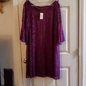 NWT Lane Bryant 18/20 dark purple lace overlay dress bell sleeves